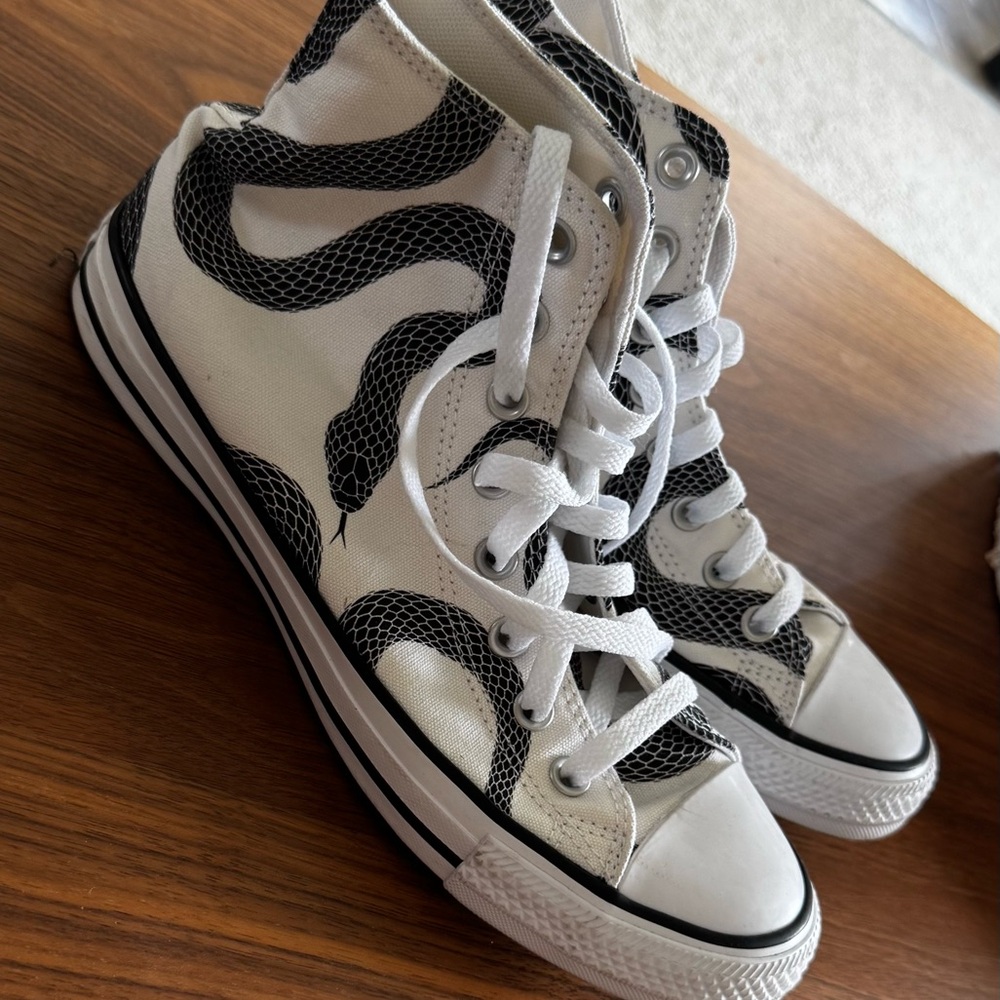 Converse White and Black Snake Print Sneakers